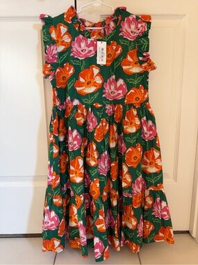 NWT Pink Chicken Jennifer Dress Evergreen Oversized Floral 14 Fall